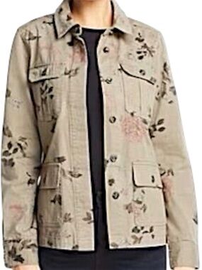 Design Lab (Lord & Taylor) Army Green/Floral Cotton Twill Utility Jacket (M)